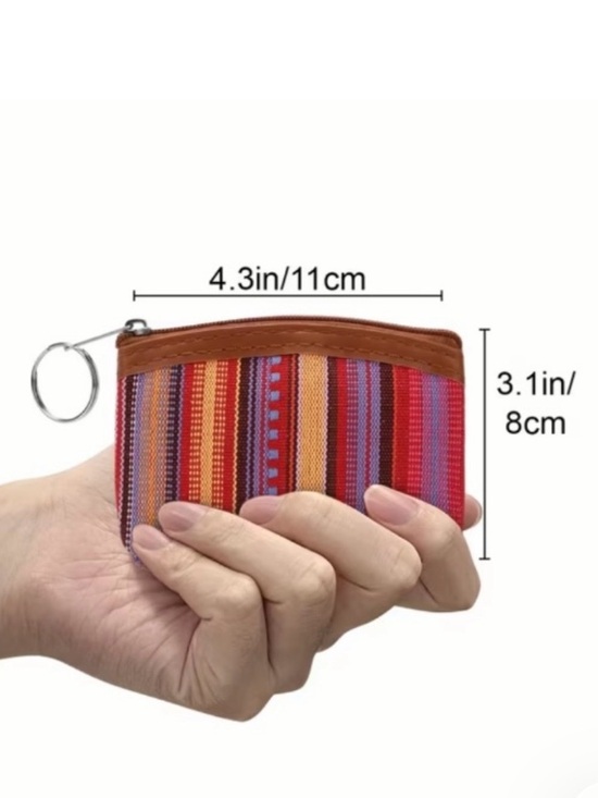 ⭐️ 5 for $25 Striped Woven Canvas Keyring Coin Pouch in Multicolor with Zipper - Picture 6 of 9
